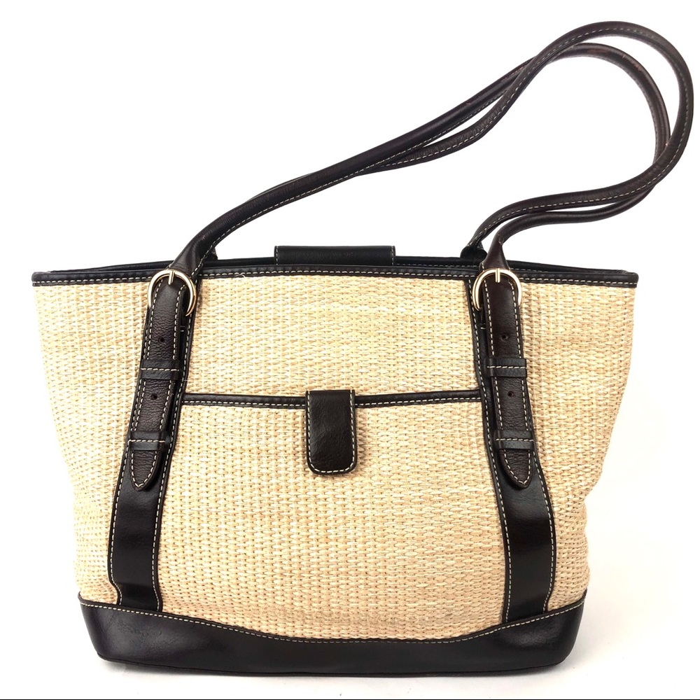 Maxx New York Beige Woven Brown Shoulder Tote
